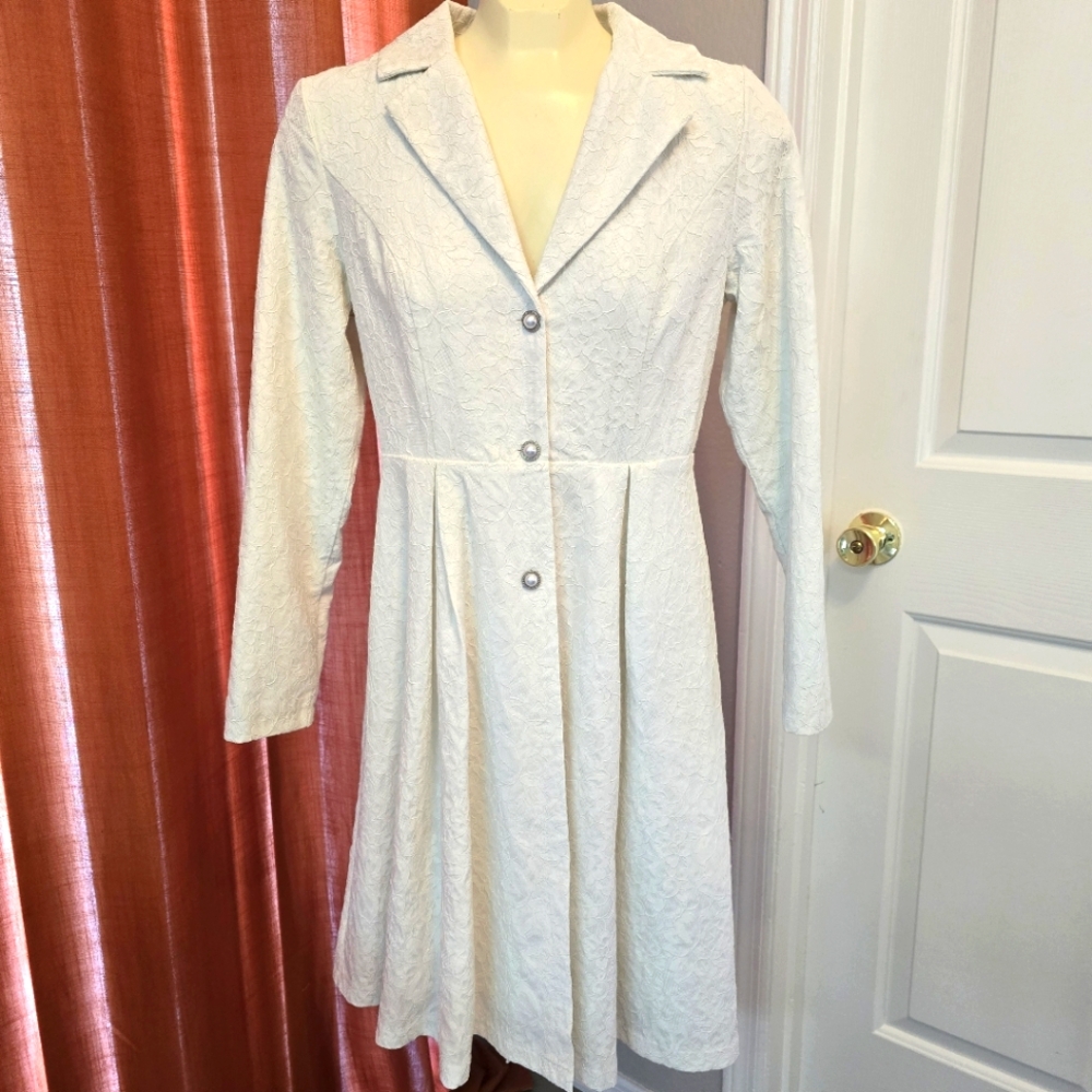 Elegant White Floral Pea Coat